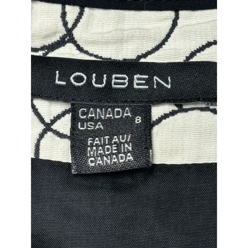 Louben Women's Size 8 Black White Circle Print‎ Collarless Jacket Blazer